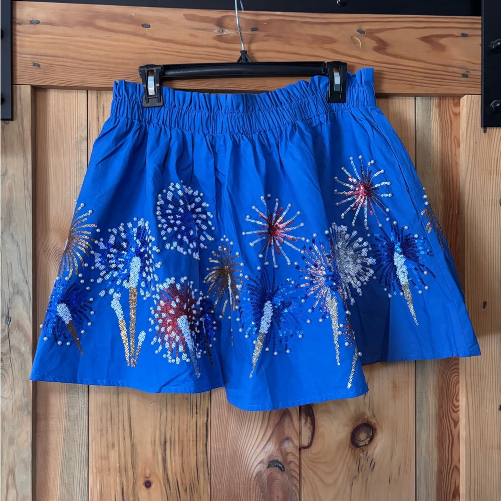 Queen of Sparkles Blue Fireworks Patterned Skirt